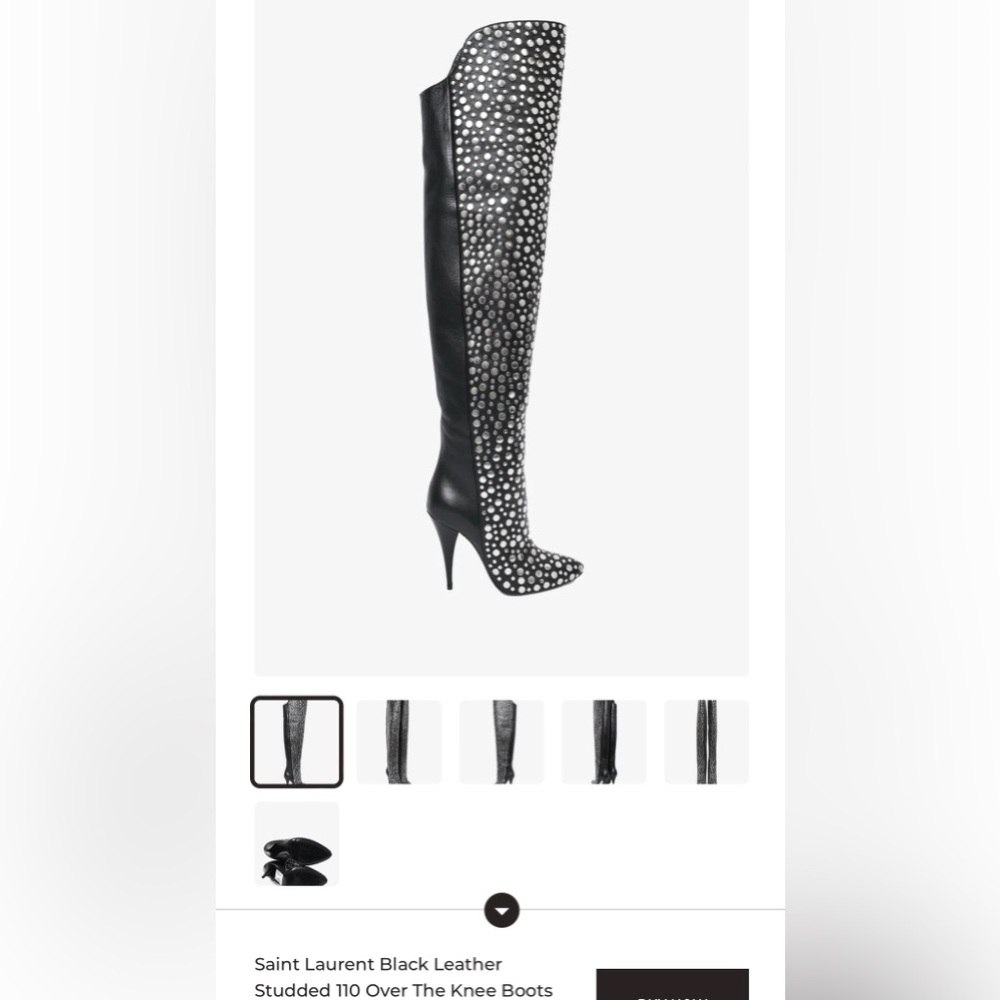 Yves Saint Laurent Black Leather Studded Over-the-Knee Boots